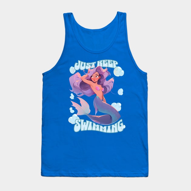 Just keep swimming cute purple hair mermaid Tank Top by snipcute